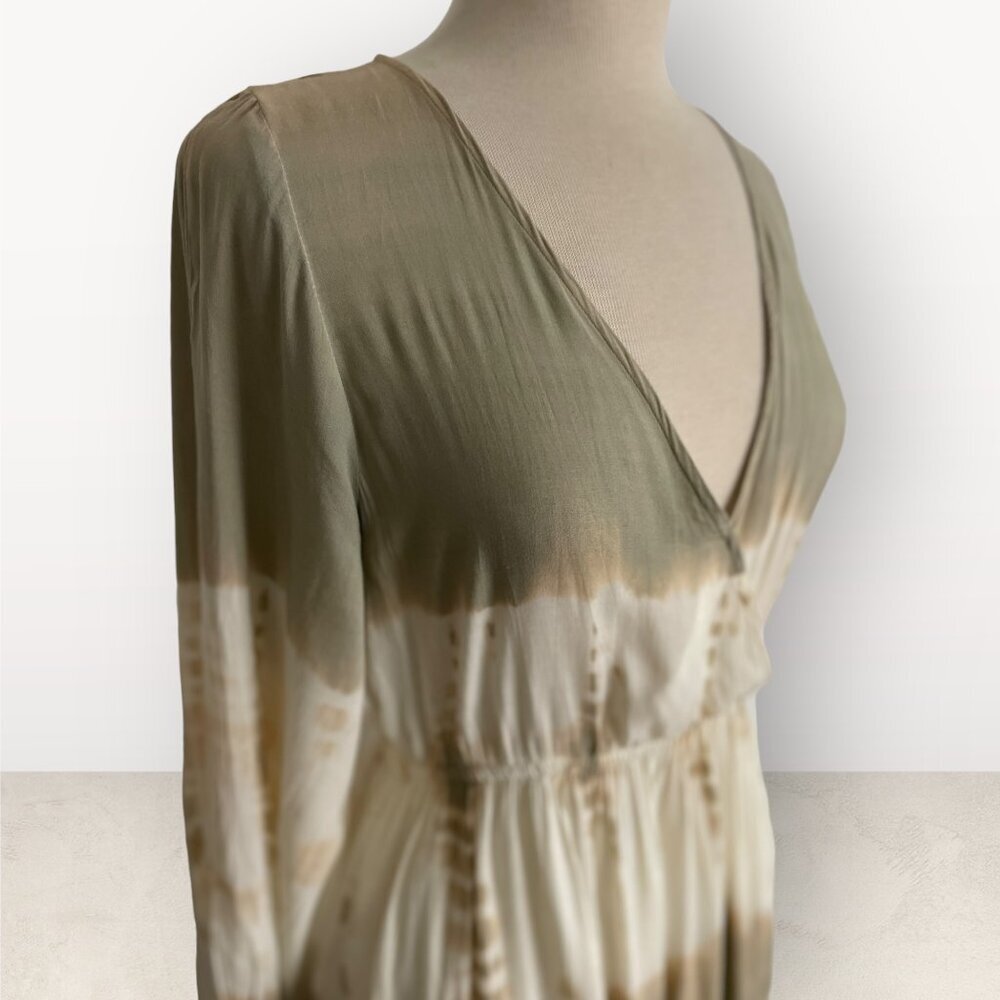 AAKAA beige tan tiedye MAXI dress boho chic GYPSET THIGH SLIT medium lightweight - Picture 4 of 12